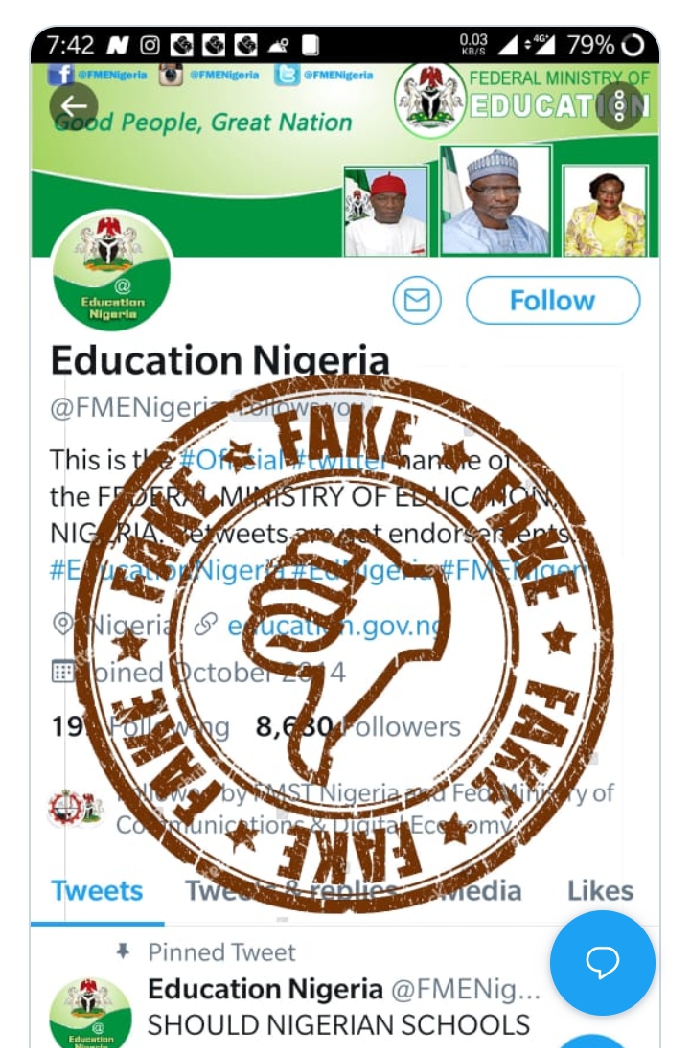 Federal Ministry of Education Warns Nigerians of a Fake Account