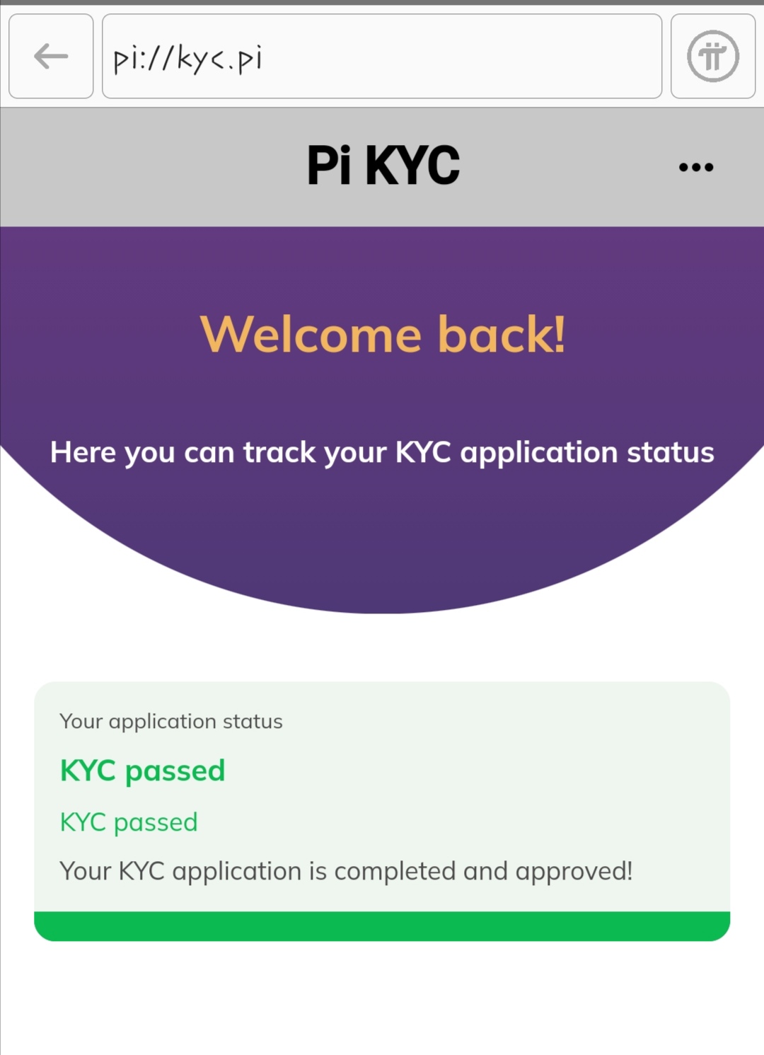 Pi KYC verification approval message. 